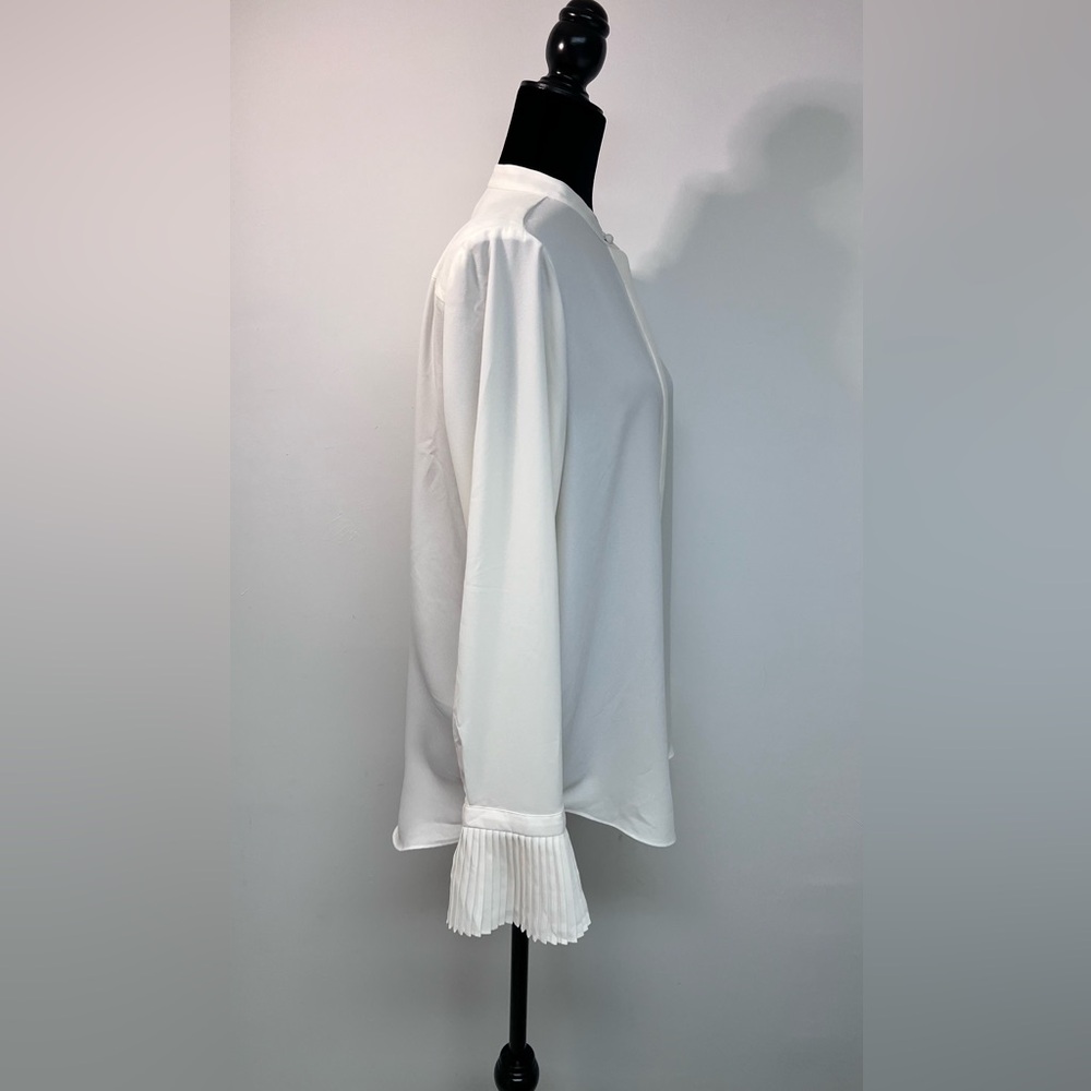 Ann Taylor Collarless Button Down Pleated Cuff Bl… - image 3
